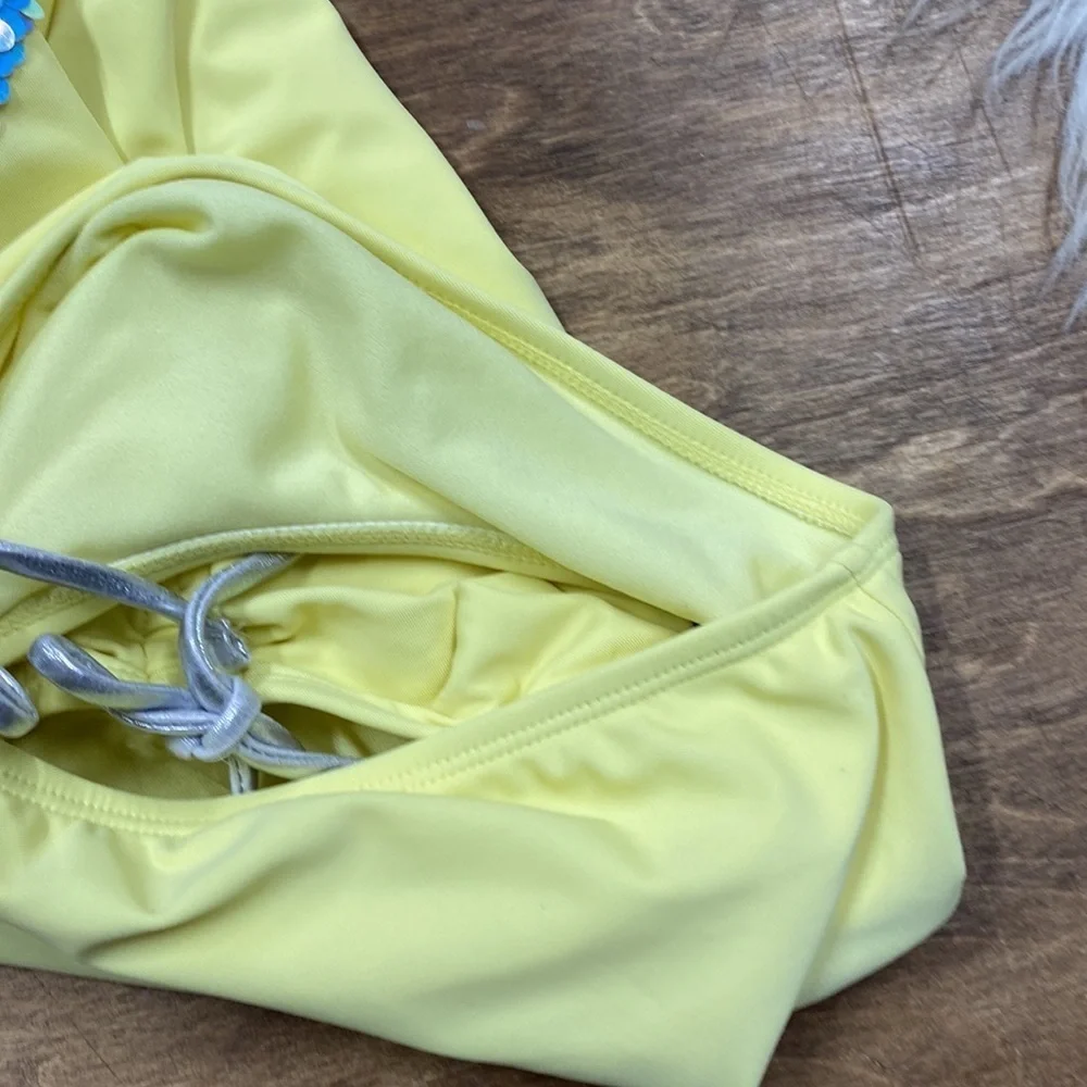 Justice yellow one piece swimsuit sequin shell Sun sea and surf size 16